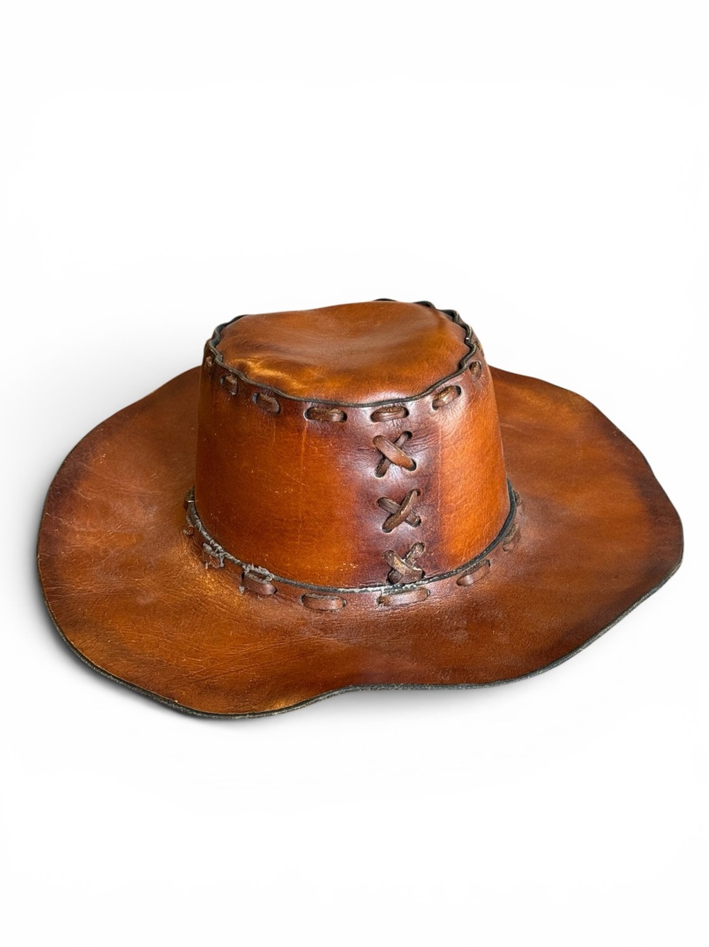 Vintage brown Leather handmade unisex Outback Western BOHO Cowboy Hat
